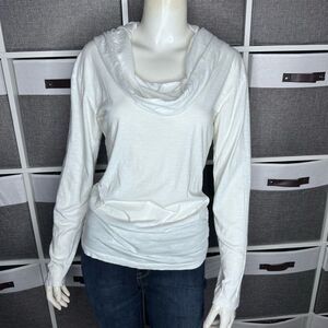 Lucy White Cowl Neck Hoodie Top Size XS